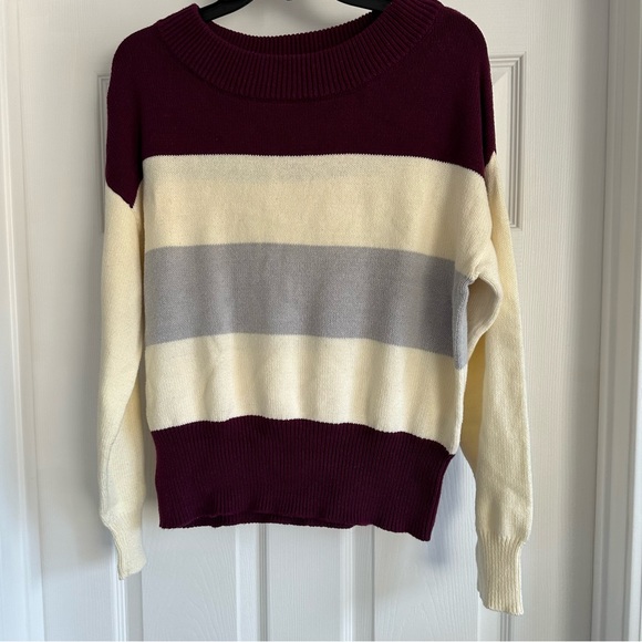 Lucky Sweater Color Block Sweater Maroon Ivory and Grey Women’s Size Small - Picture 3 of 13